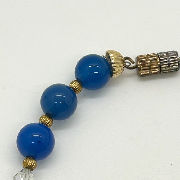 Cloisonné Floral Bracelet With Blue Glass Beads Gold-Tone Accents & Screw Clasp - Picture 12 of 14